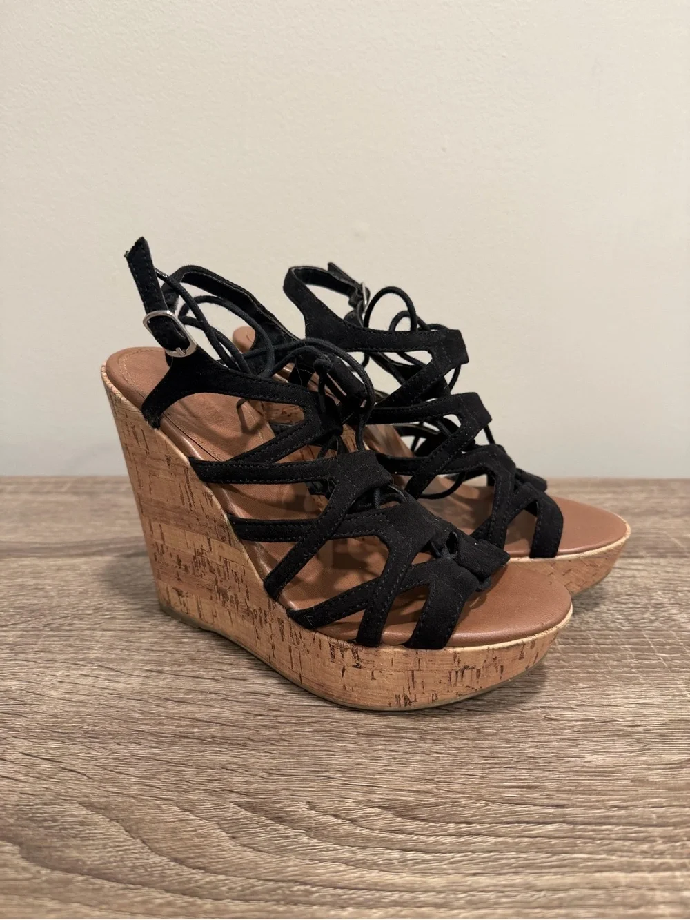 Mossimo Supply Co. Black Strappy Cork Wedge Sandals